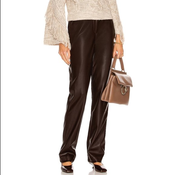 JONATHAN SIMKHAI Amelia Chocolate Vegan Leather Pants with Cropped Hips - Picture 9 of 14
